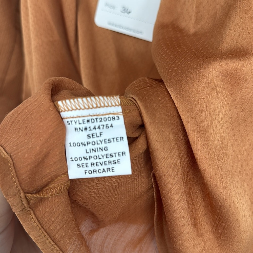 Davi & Dani Rust Orange Fall Boho Peasant Blouse Long Sleeve Ruched Front Top