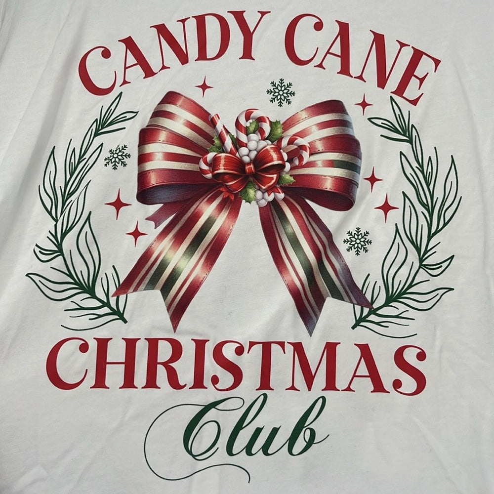 Candy Cane Christmas Club T-Shirt Size Small | Festive Holiday Graphic Tee