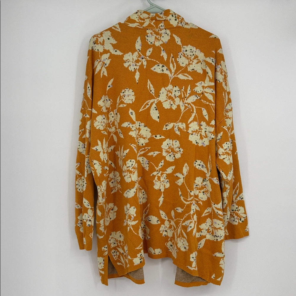 Isaac Mizrahi Live Mustard Floral Heavy Weight Cardigan Sweater Size XL Cotton