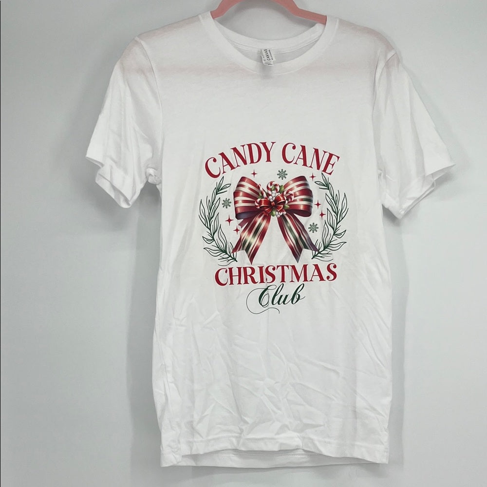 Candy Cane Christmas Club T-Shirt Size Small | Festive Holiday Graphic Tee