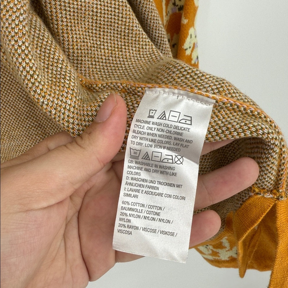 Isaac Mizrahi Live Mustard Floral Heavy Weight Cardigan Sweater Size XL Cotton