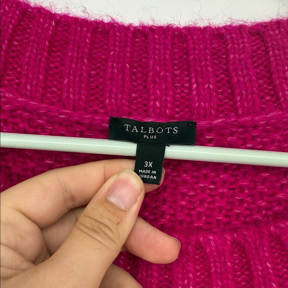 Talbots Hot Pink Barbie Pink Cable Knit Sweater Women's Size 3X Cozy Soft