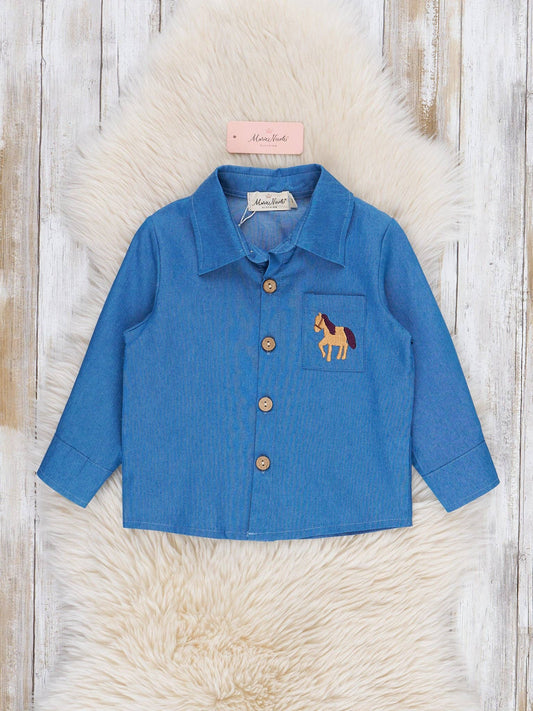 Embroidered Pasture Pony Button Up Shirt: S(2yrs)