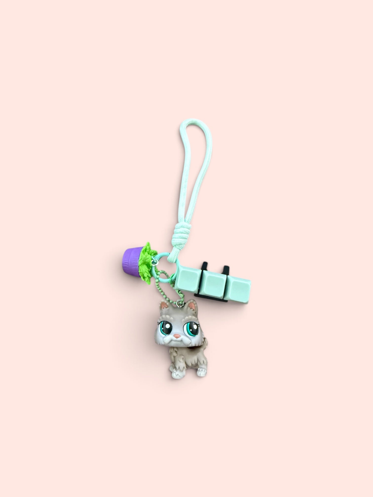 Lil pet shop dog keychain with fidget and plant charm