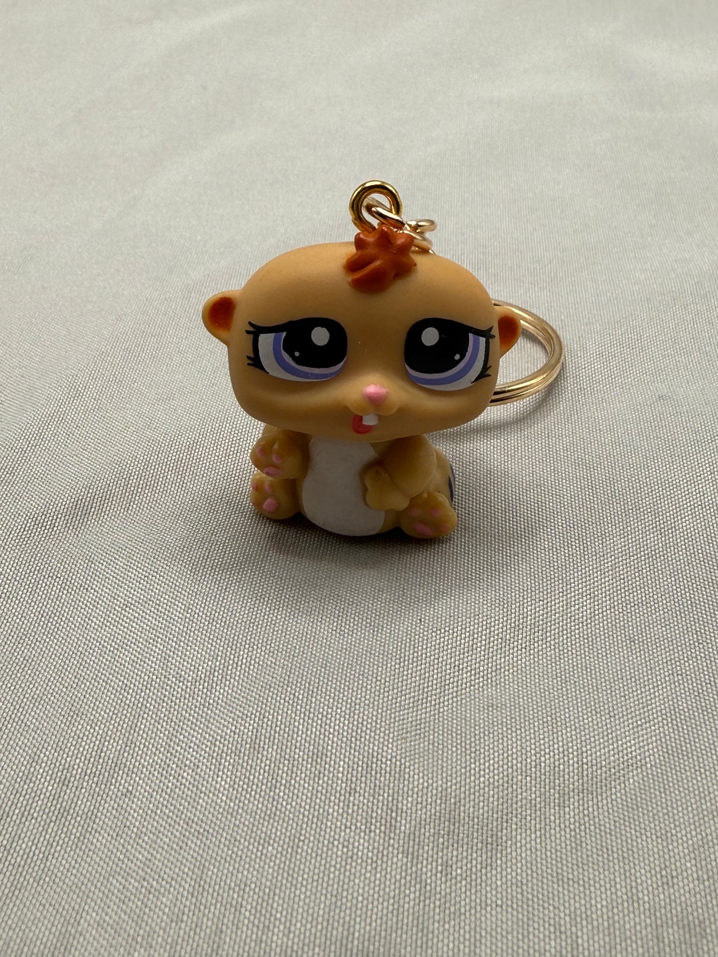 Hamster Keychain | Y2K Pet Club Tan Purple Eyes Gold Keyring | Y2K Retro Toy Charm