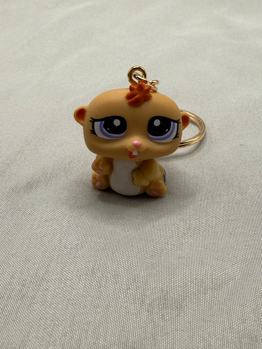 Hamster Keychain | Y2K Pet Club Tan Purple Eyes Gold Keyring | Y2K Retro Toy Charm