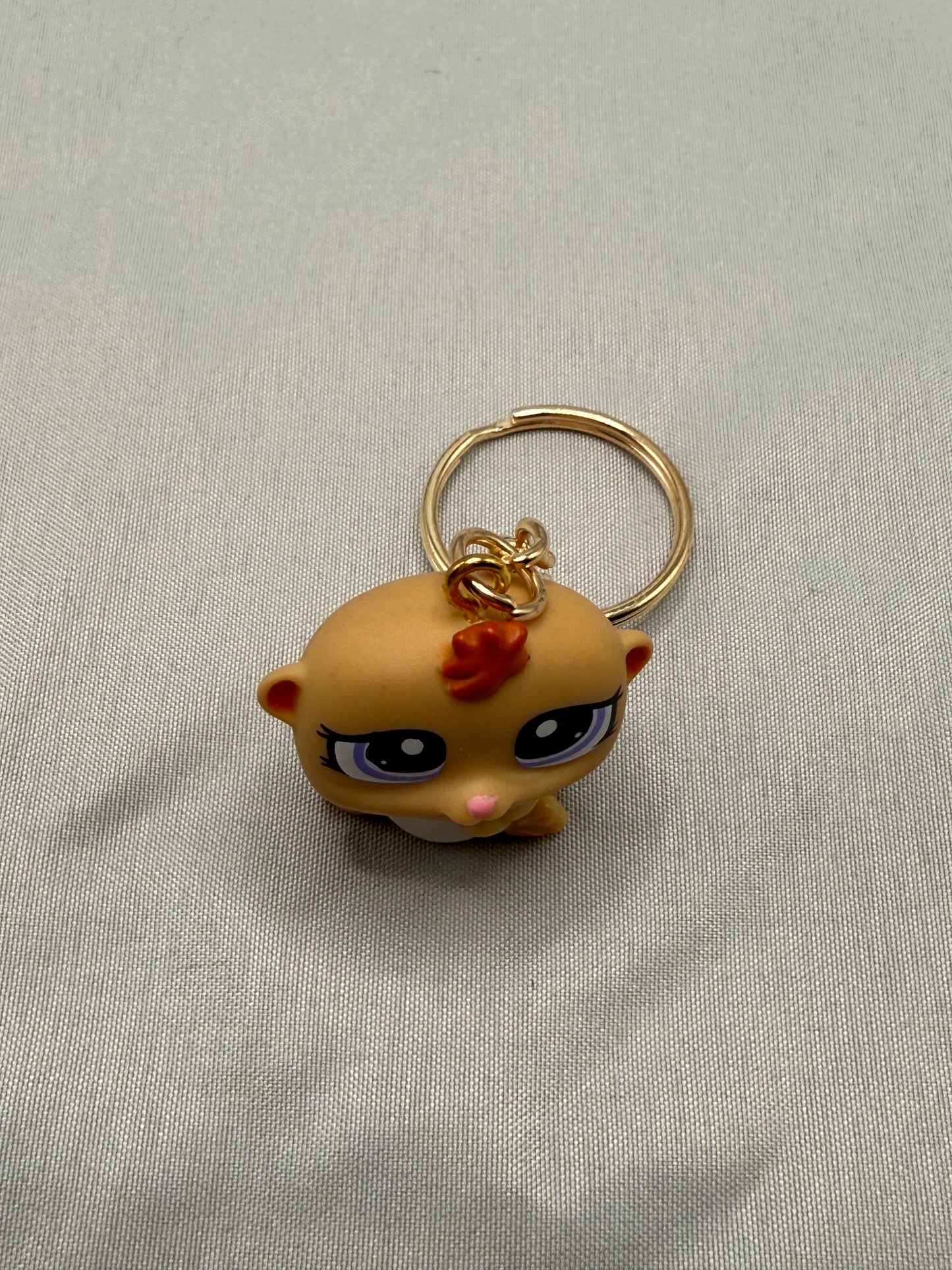 Hamster Keychain | Y2K Pet Club Tan Purple Eyes Gold Keyring | Y2K Retro Toy Charm