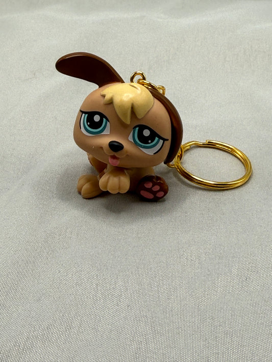 Puppy Dog Keychain | Brown Spaniel Teal Eyes Gold Keyring | Y2K Retro Toy Charm