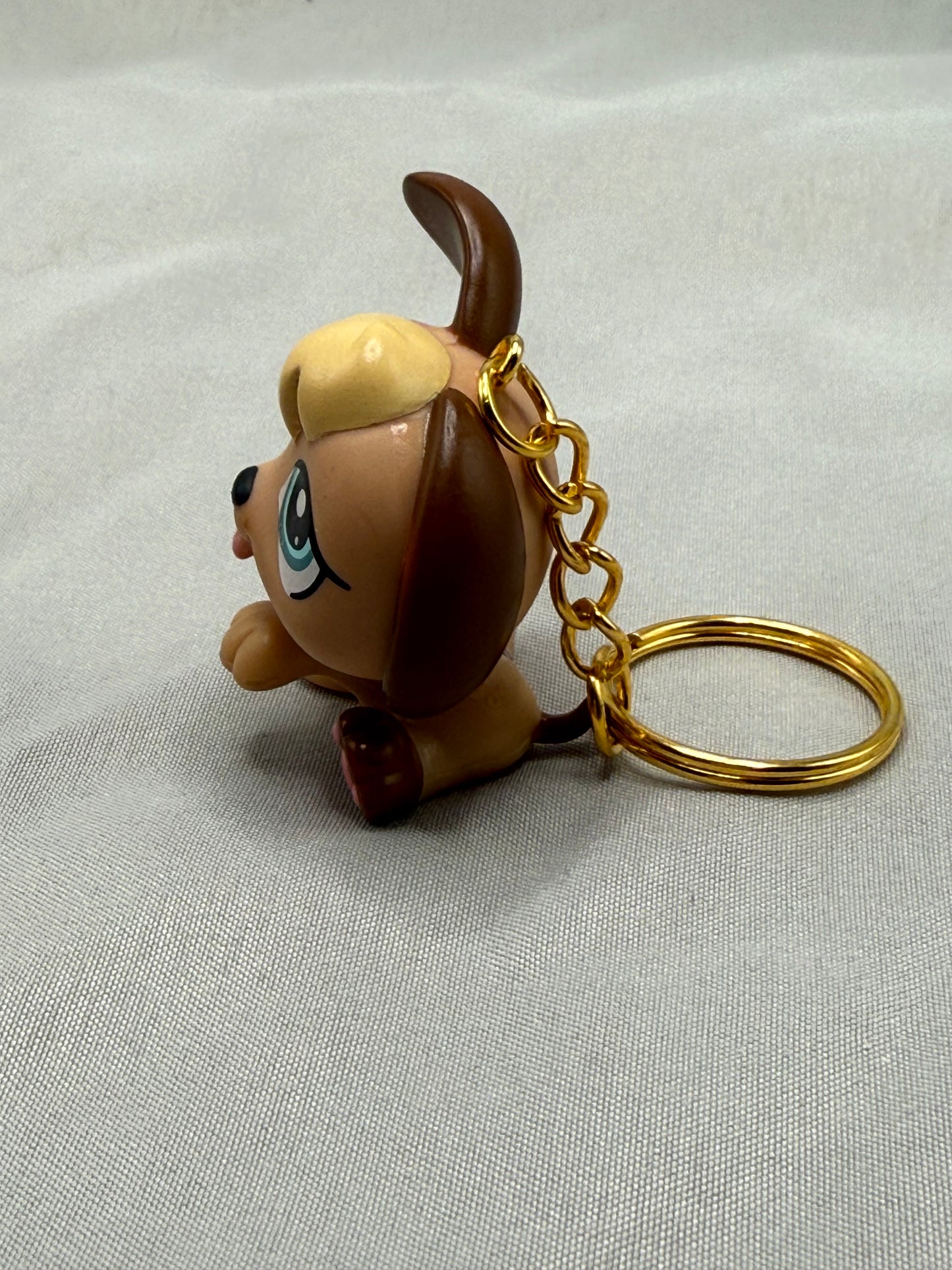 Puppy Dog Keychain | Brown Spaniel Teal Eyes Gold Keyring | Y2K Retro Toy Charm