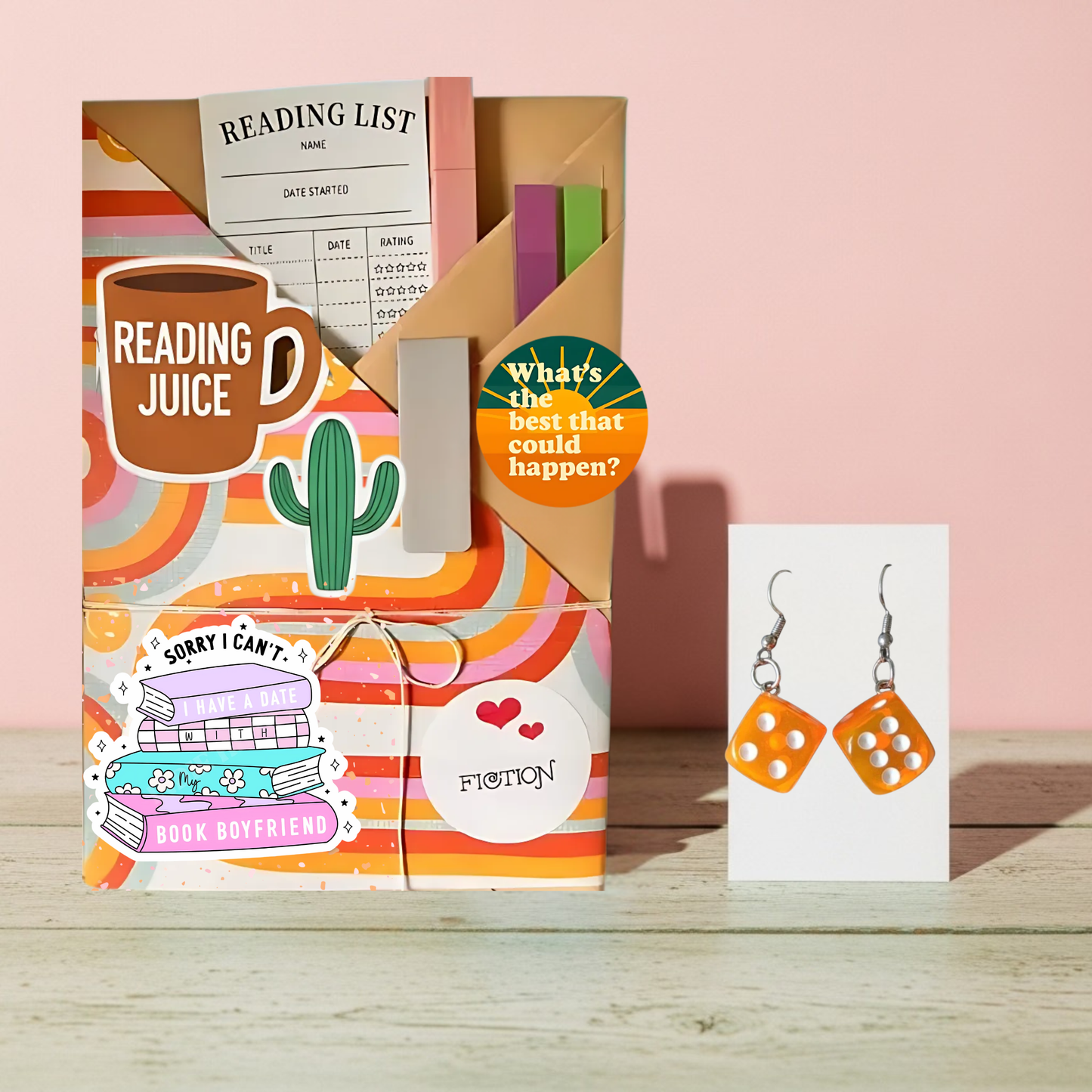 Blind Date Book & Earrings Gift Set – Wholesale Bestseller: Dice Tangerine Glow Earrings / Fiction
