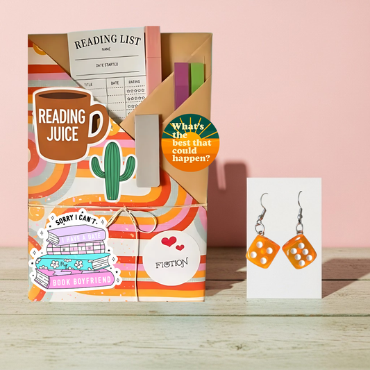 Blind Date Book & Earrings Gift Set – Wholesale Bestseller: Dice Tangerine Glow Earrings / Fiction