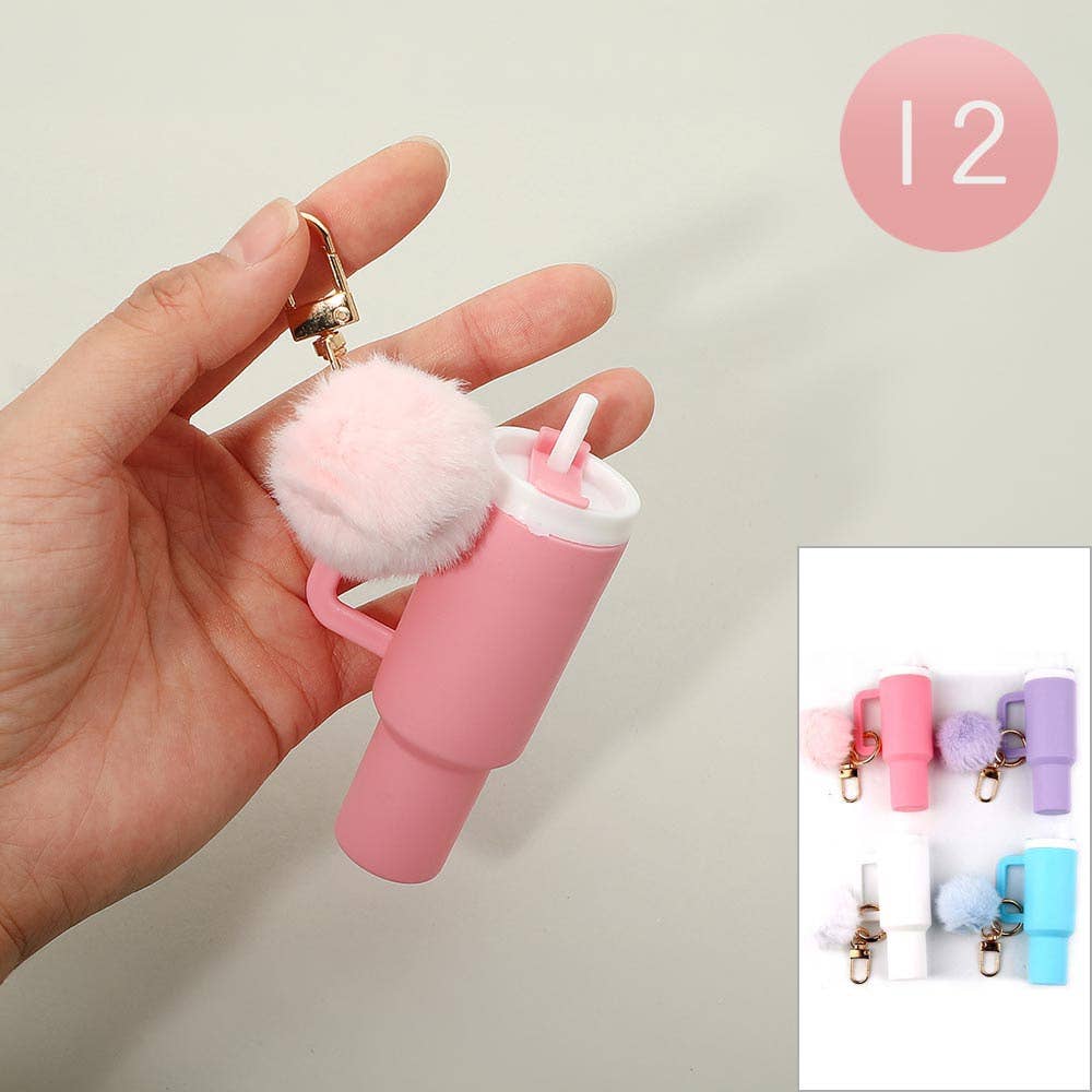 12PCS - Pom Pom Mini Tumbler Keychain Bag Charms