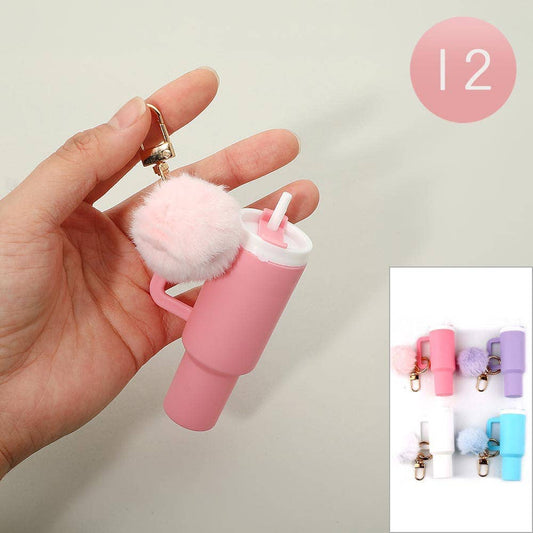 12PCS - Pom Pom Mini Tumbler Keychain Bag Charms