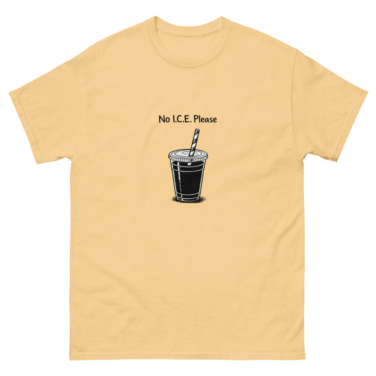 No I.C.E Please yellow shirt on white backgroung