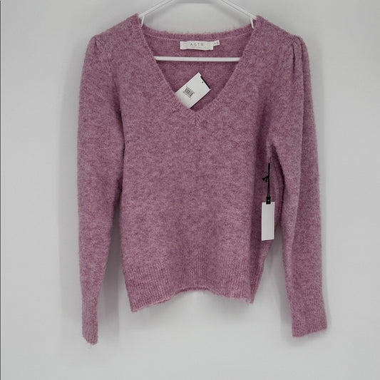 ASTR The Label Pink Marl Fuzzy V-Neck Sweater Size Medium NWT
