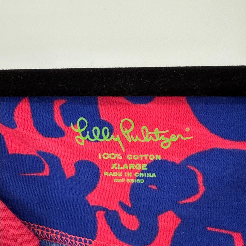 Close-up of Lilly Pulitzer underwear label with pink and blue design