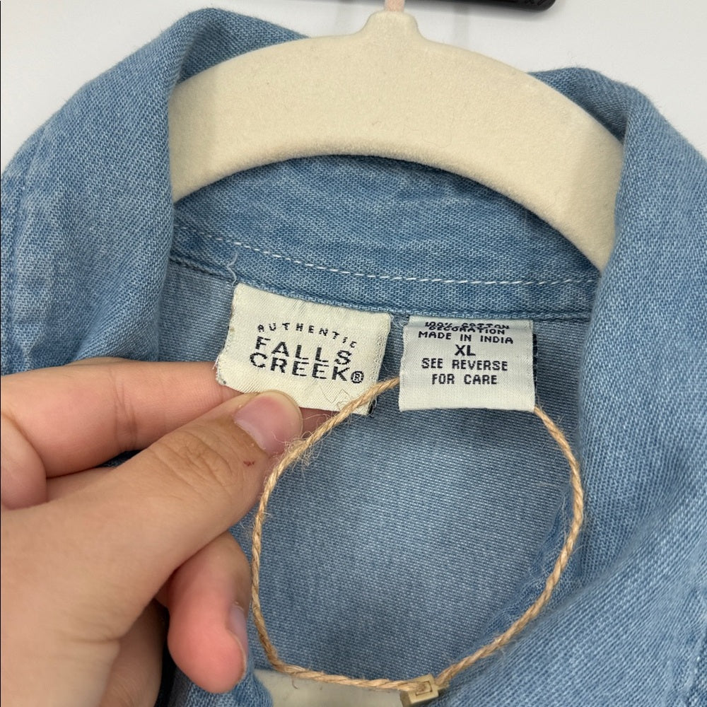 Vintage Fall Creek Halloween Embroidered Denim Shirt Ghost Witch Pumpkin Size L