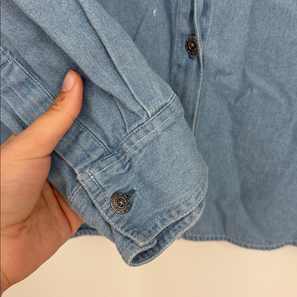 Vintage Fall Creek Halloween Embroidered Denim Shirt Ghost Witch Pumpkin Size L