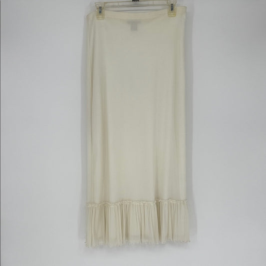 Beige skirt with ruffled hem on a white background