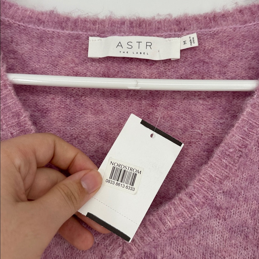 ASTR The Label Pink Marl Fuzzy V-Neck Sweater Size Medium NWT