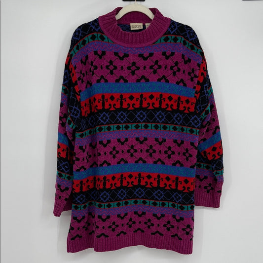 Vintage Laura Gayle Woman 80s Sweater 1X Bright Colorblock Geometric Pattern