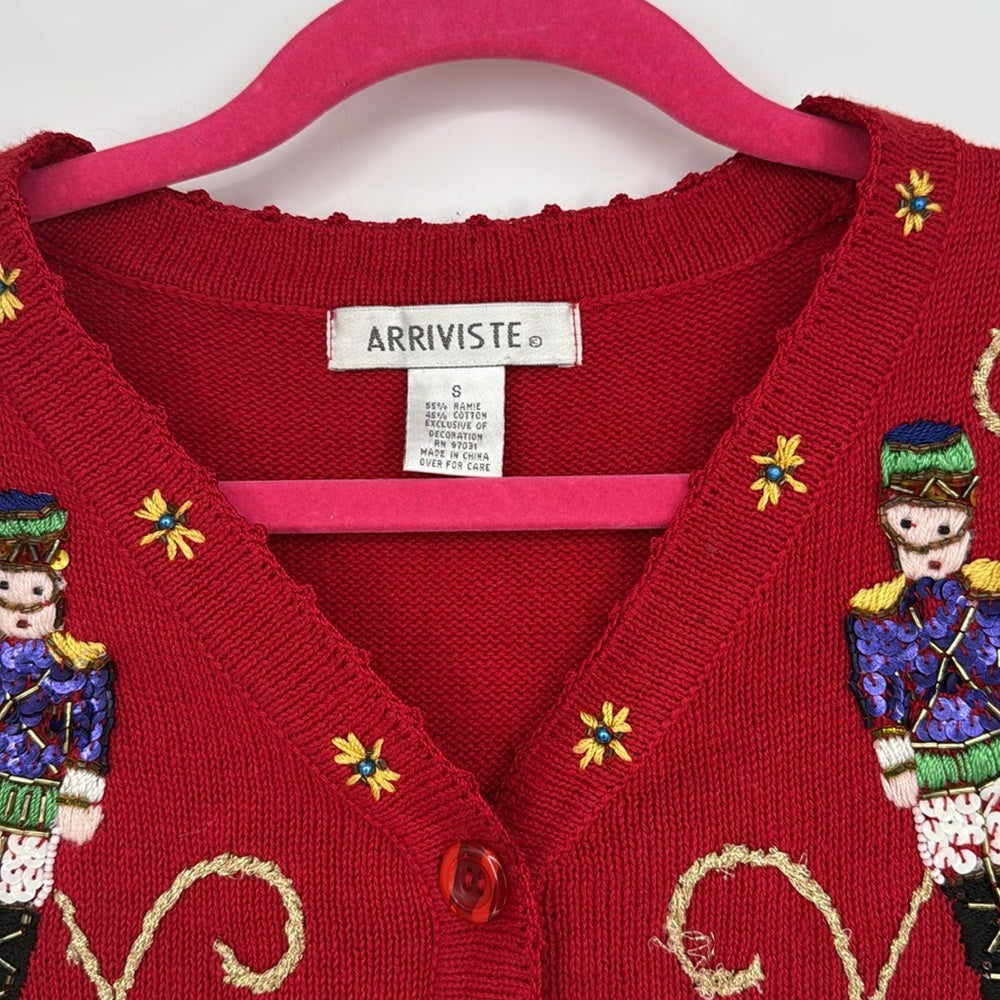 Vintage Nutcracker Christmas Sweater Vest Small Holiday Embroidered Beaded Sz S